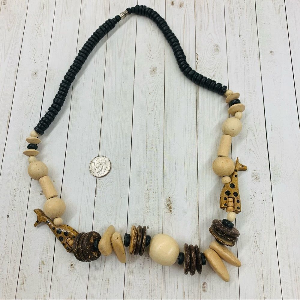 Coconut and Wood Giraffe Beaded Necklace